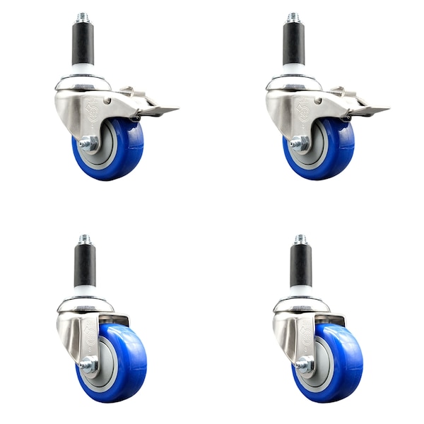 Service Caster 3 Inch 316SS Blue Poly Swivel 1-1/8 Inch Expanding Stem Caster Lock Brake, 2PK SS316TTLEX20S314-PPUB-BLUE-2-S-2-118 - main
